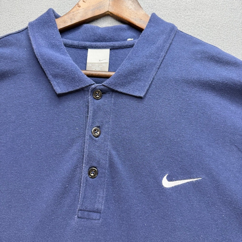Nike Polo Shirt Golf Swoosh Regular Fit XL Blue Cotton Pique Short Sleeve Y2K - Picture 7 of 10